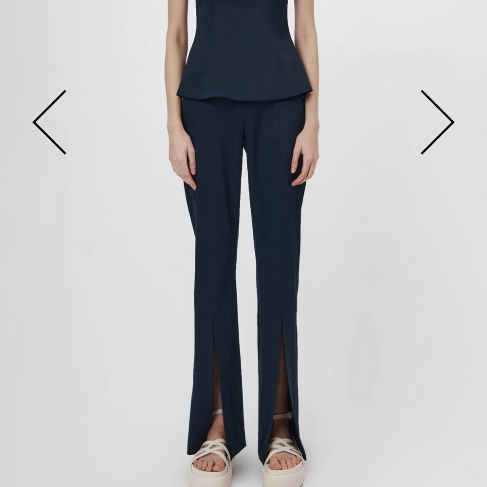 Jonathan Simkhai Chase Pant Straight Leg Slit Split Hem Midnight Size 8 NWT